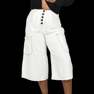 Valija Wide Leg Culotte Shorts High Rise Contrast Stitch Button Fly Cargo Small